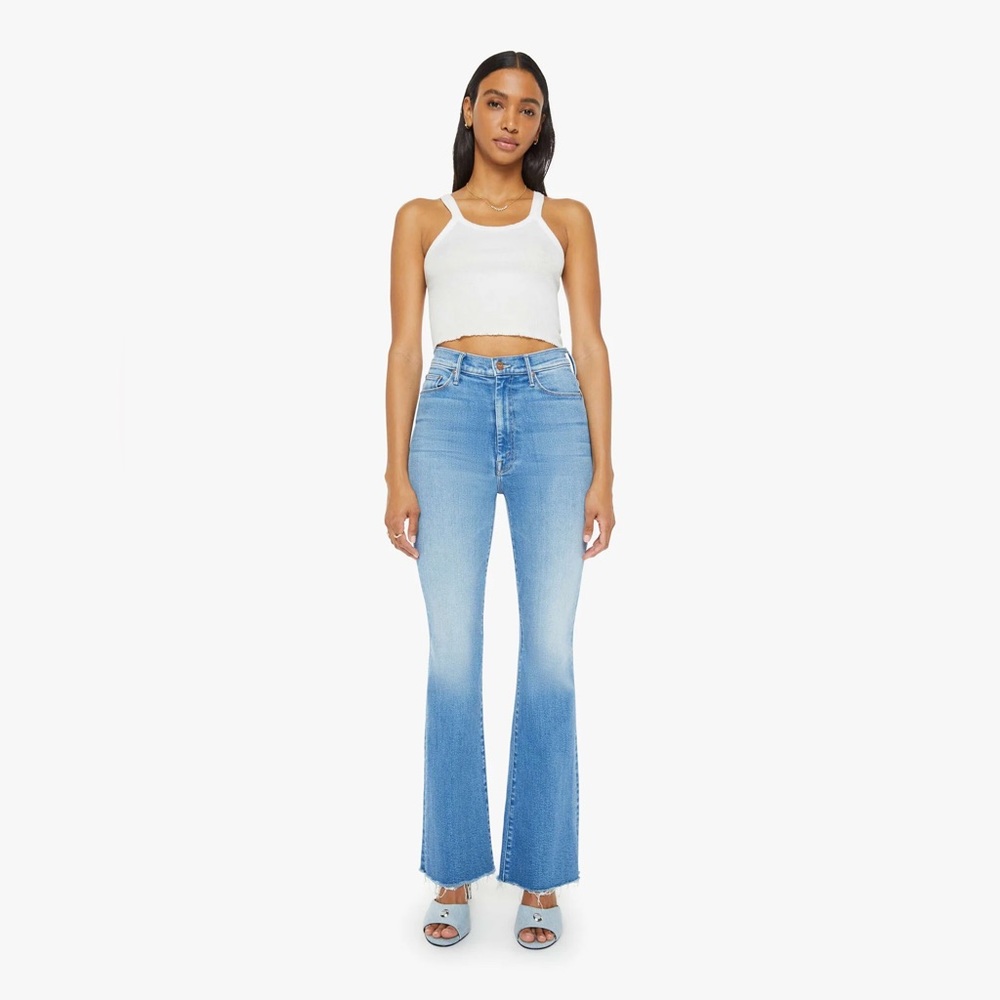 MOTHER weekender high waisted fray light wash 29